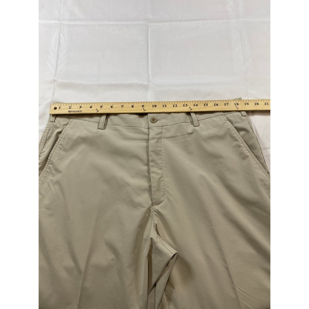 Nike Golf Mens 36x30 Tan White Micro Stripe Fit Dry Flat Front Pants Trousers - Picture 7 of 12